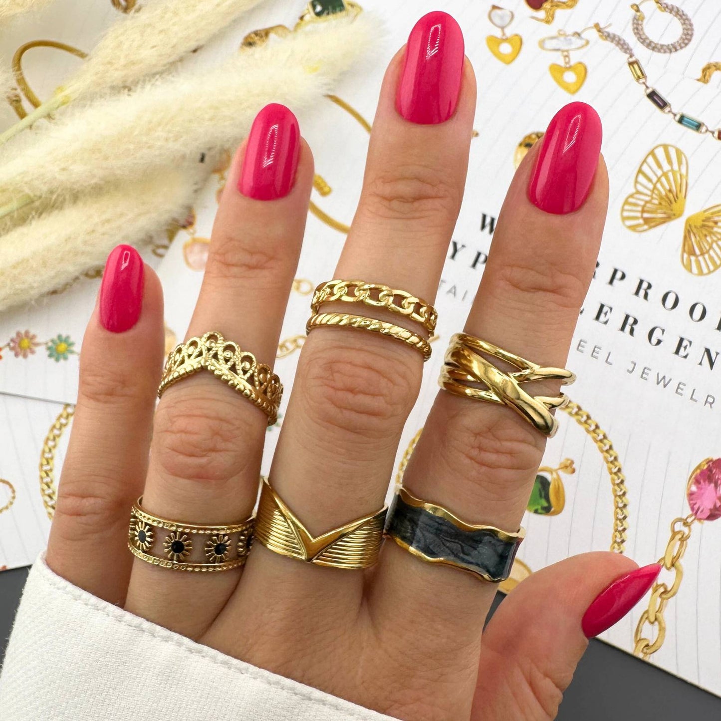 18K gold plated Stainless steel Flowers finger ring, Intensity