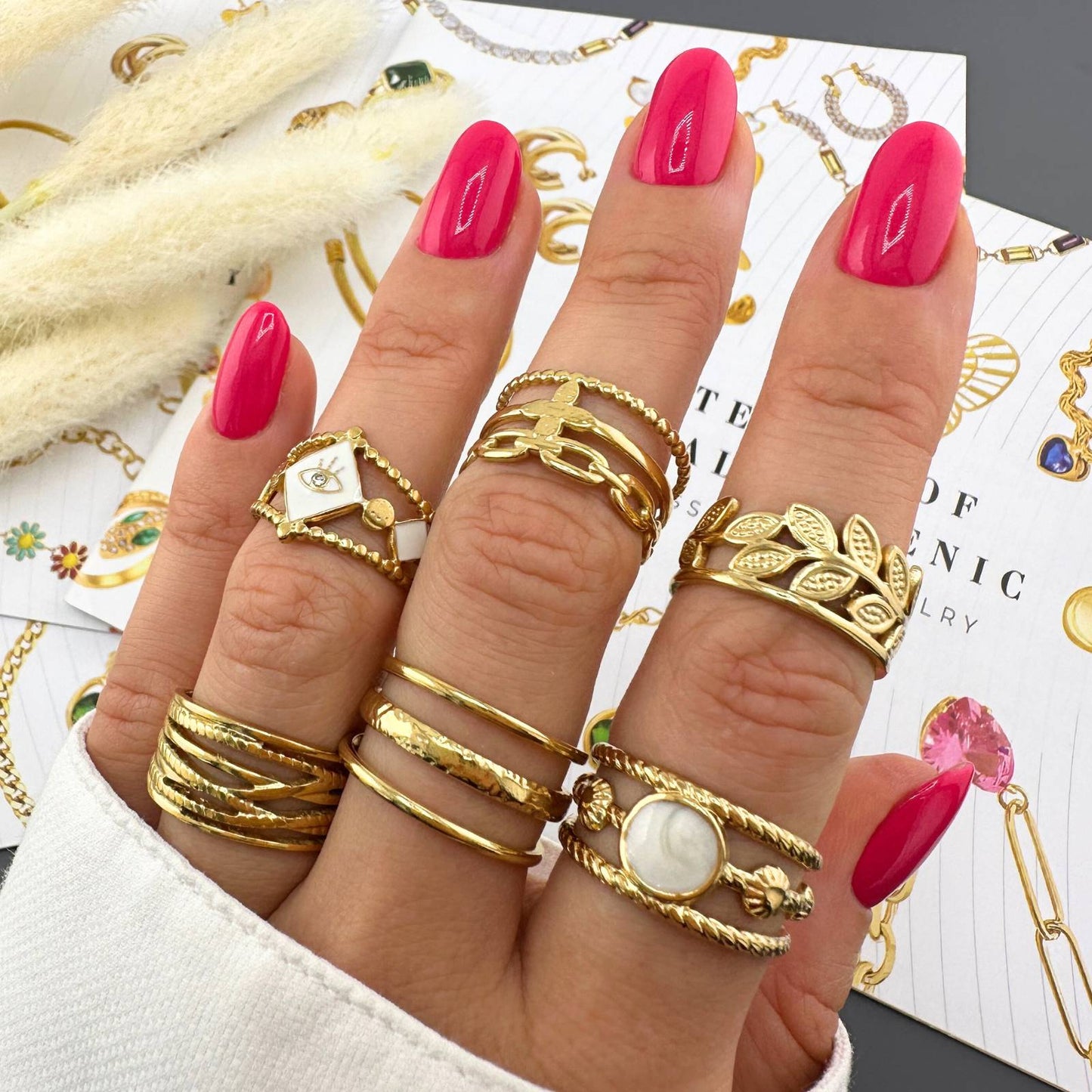 18K gold plated Stainless steel Leafs finger ring, Intensity