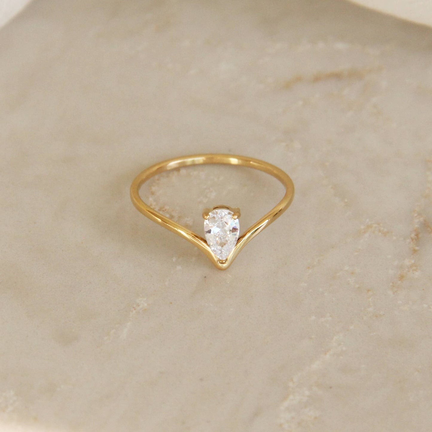 Teardrop CZ Diamond V Shaped Band Ring