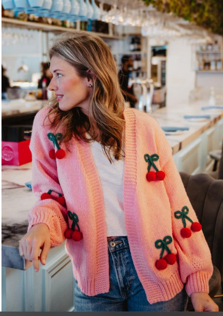 CHERRY LONG SLEEVE SWEATER CARDIGAN