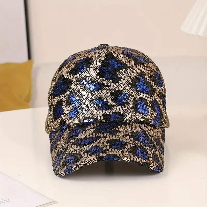 Sequin Leopard Trendy Mesh Hat