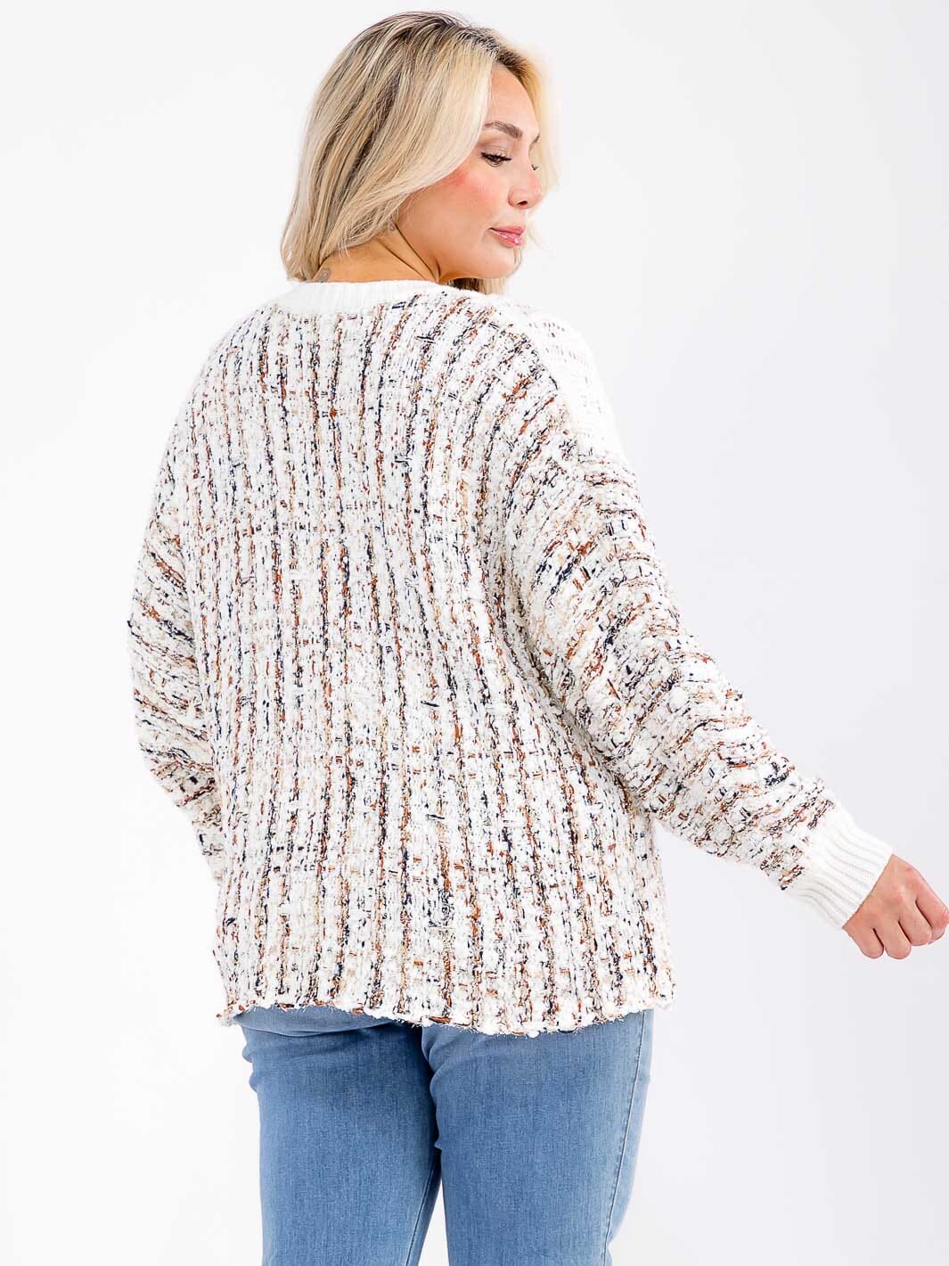 LONG SLEEVE SHIMMER MULTI KNIT PULLOVER SWEATER