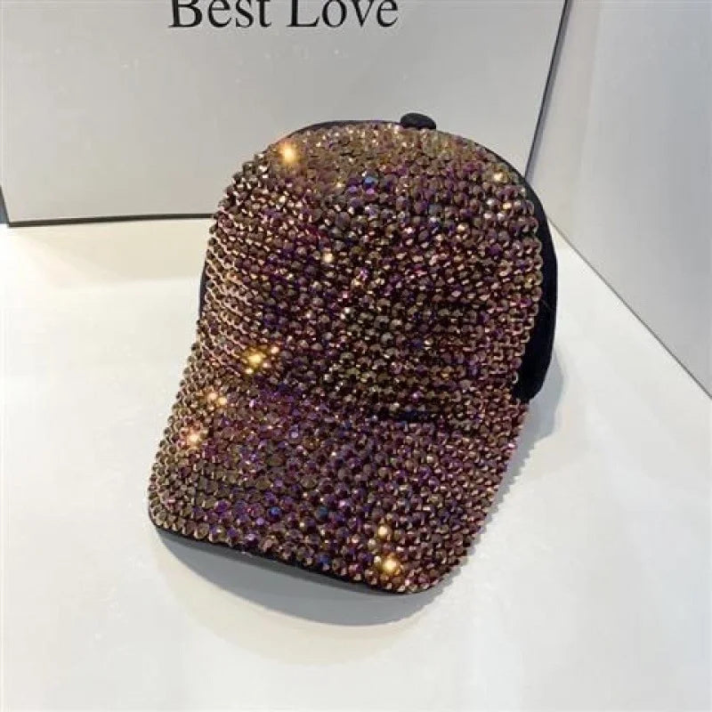 Solid Color Rhinestone Curved Eaves Baseball Cap