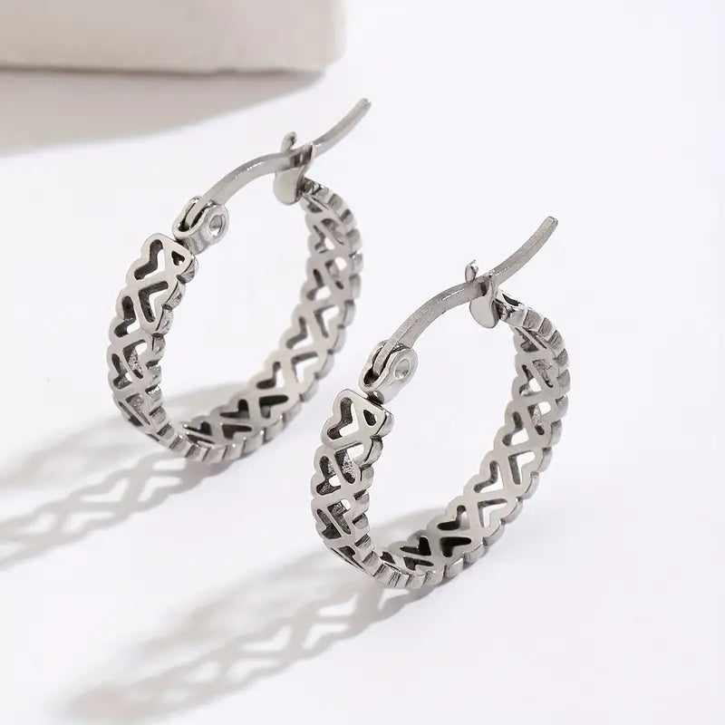 Small Hollow Out Heart Stainless Steel Earrings