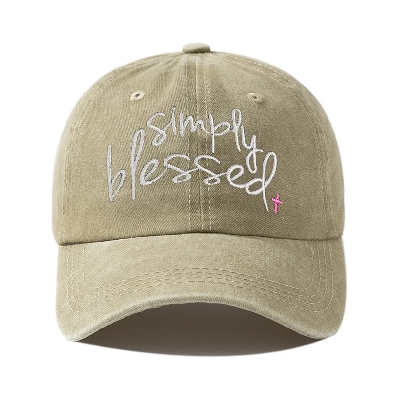 Simply Blessed Wide Brim Sunshade Washed Baseball Cap Embroidered Baseball Cap