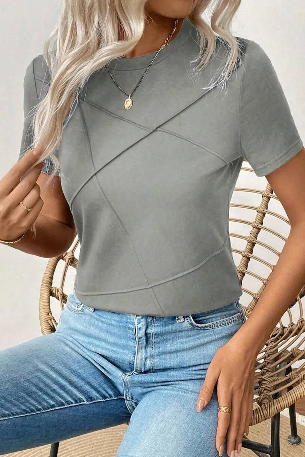 Solid Color Round Neck T Shirt