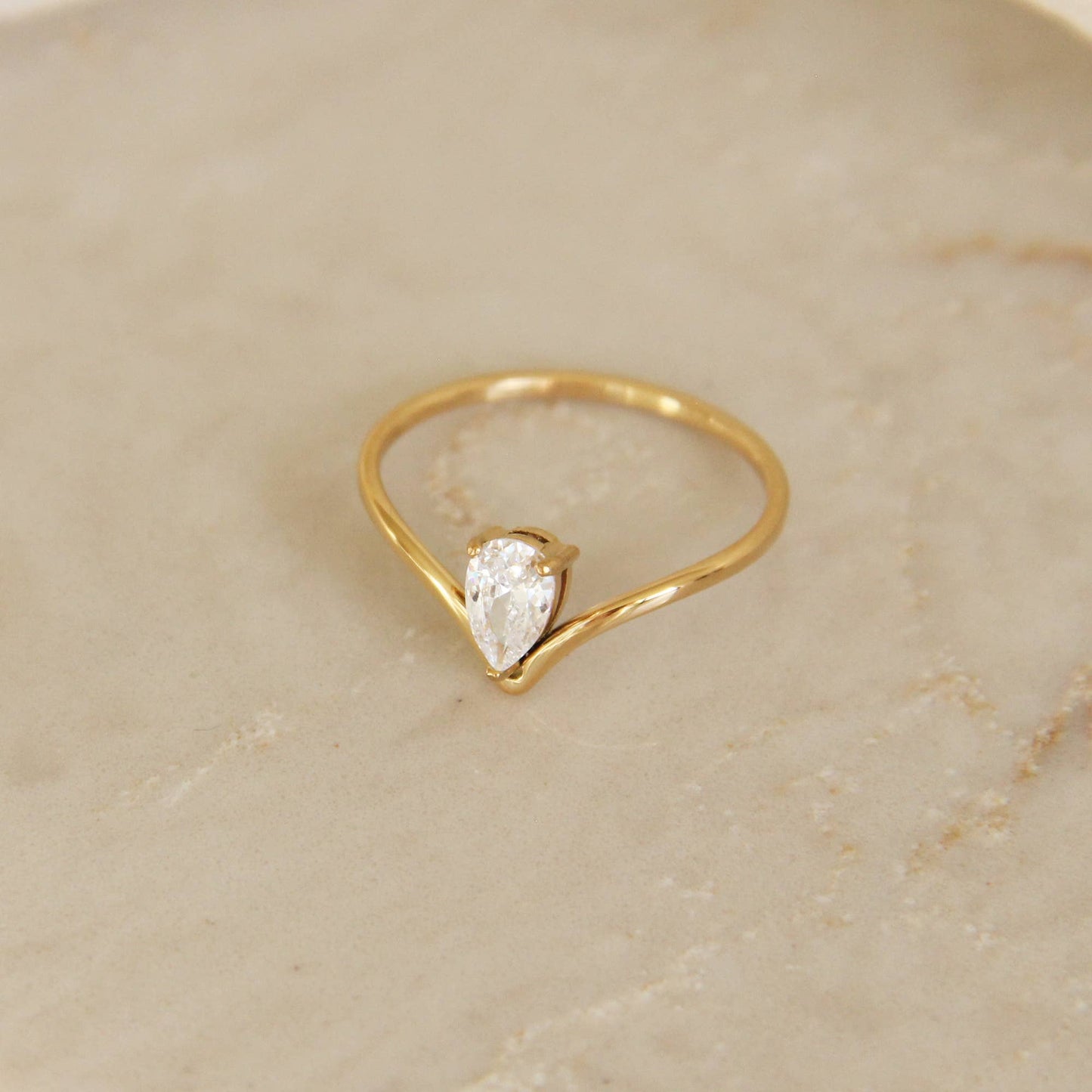 Teardrop CZ Diamond V Shaped Band Ring