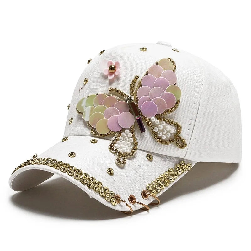 Unisex Casual Elegant Flower Butterfly Curved Eaves Baseball Cap