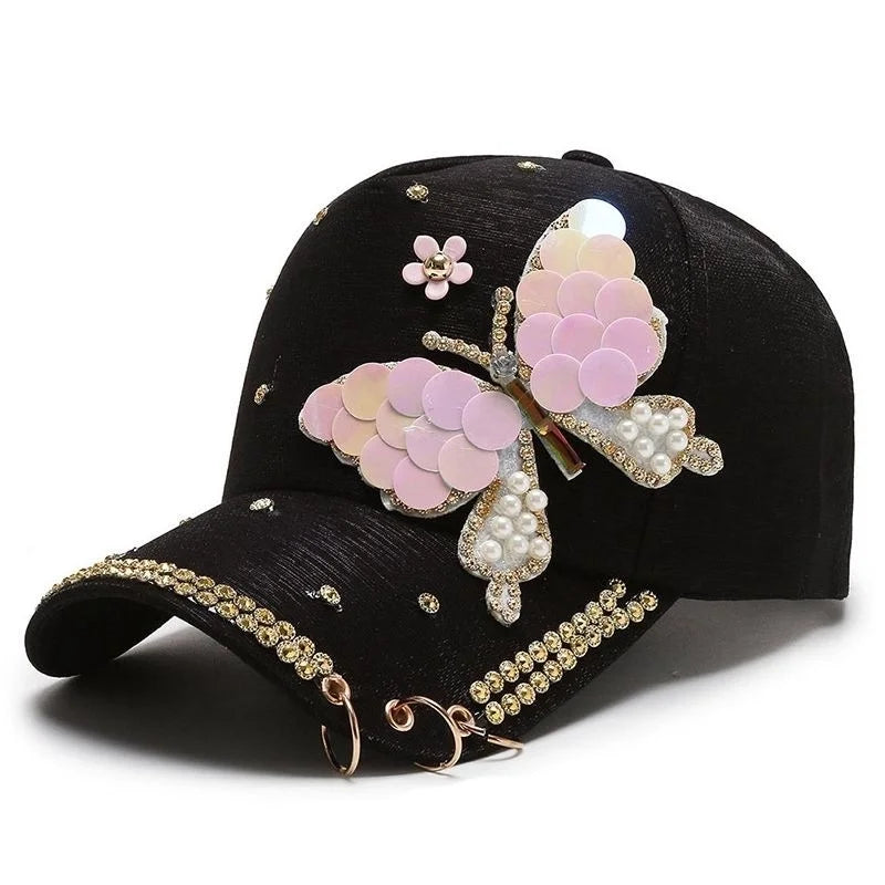 Unisex Casual Elegant Flower Butterfly Curved Eaves Baseball Cap