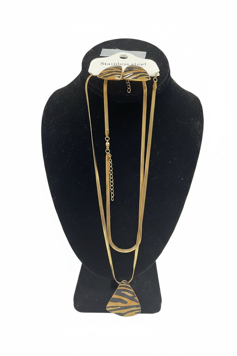 4 Piece Zebra Print(2 Piece Necklace,Ring, and Earrings