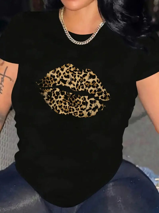 Women's Leopard Kiss Print Casual T-Shirt