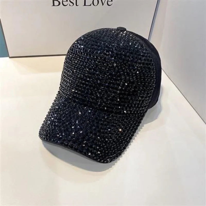 Solid Color Rhinestone Curved Eaves Baseball Cap