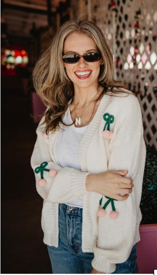 CHERRY LONG SLEEVE SWEATER CARDIGAN