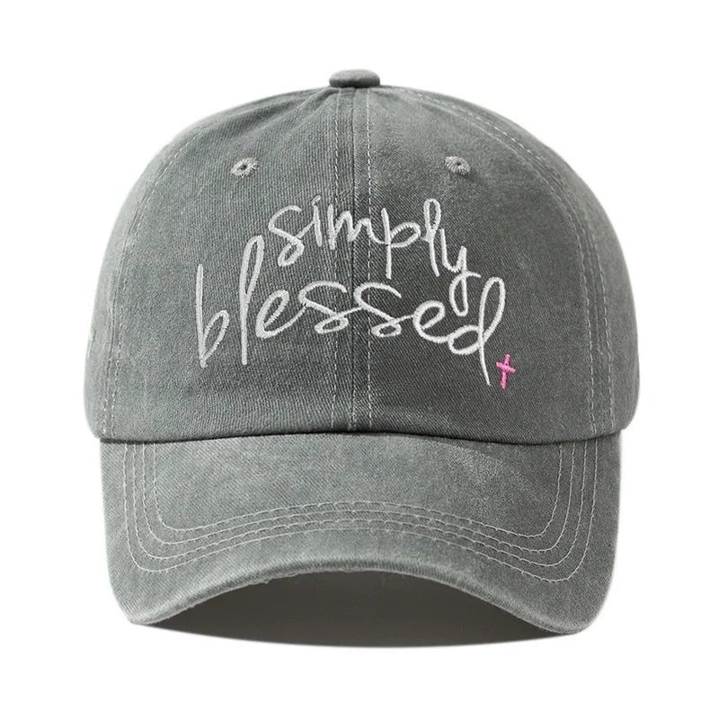 Simply Blessed Wide Brim Sunshade Washed Baseball Cap Embroidered Baseball Cap
