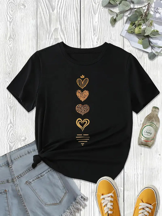 Heart Print Crew Neck T-Shirt