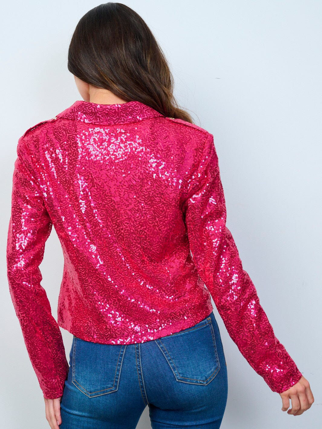 LONG SLEEVE ZIP UP SEQUINS BLAZER