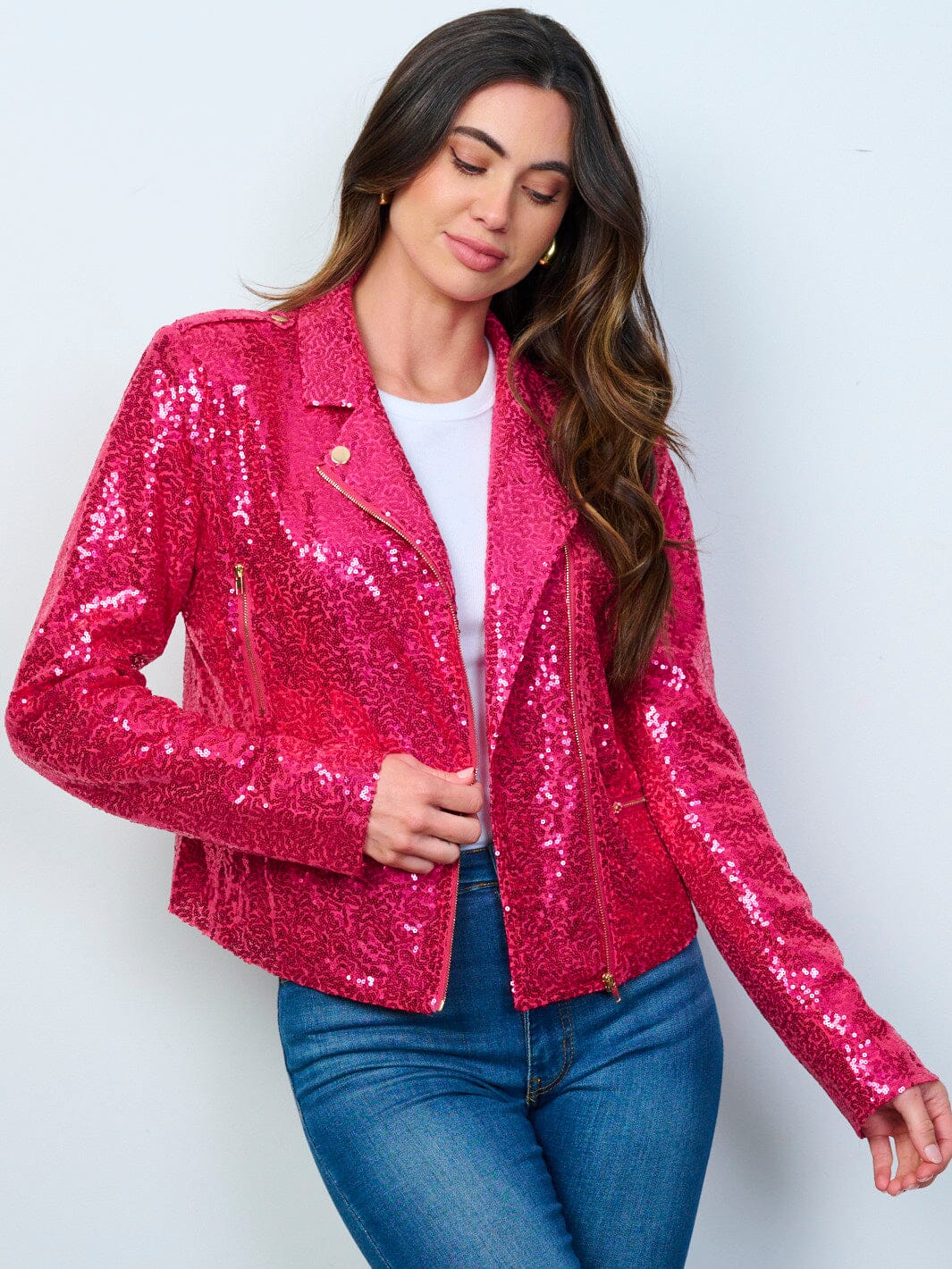 LONG SLEEVE ZIP UP SEQUINS BLAZER
