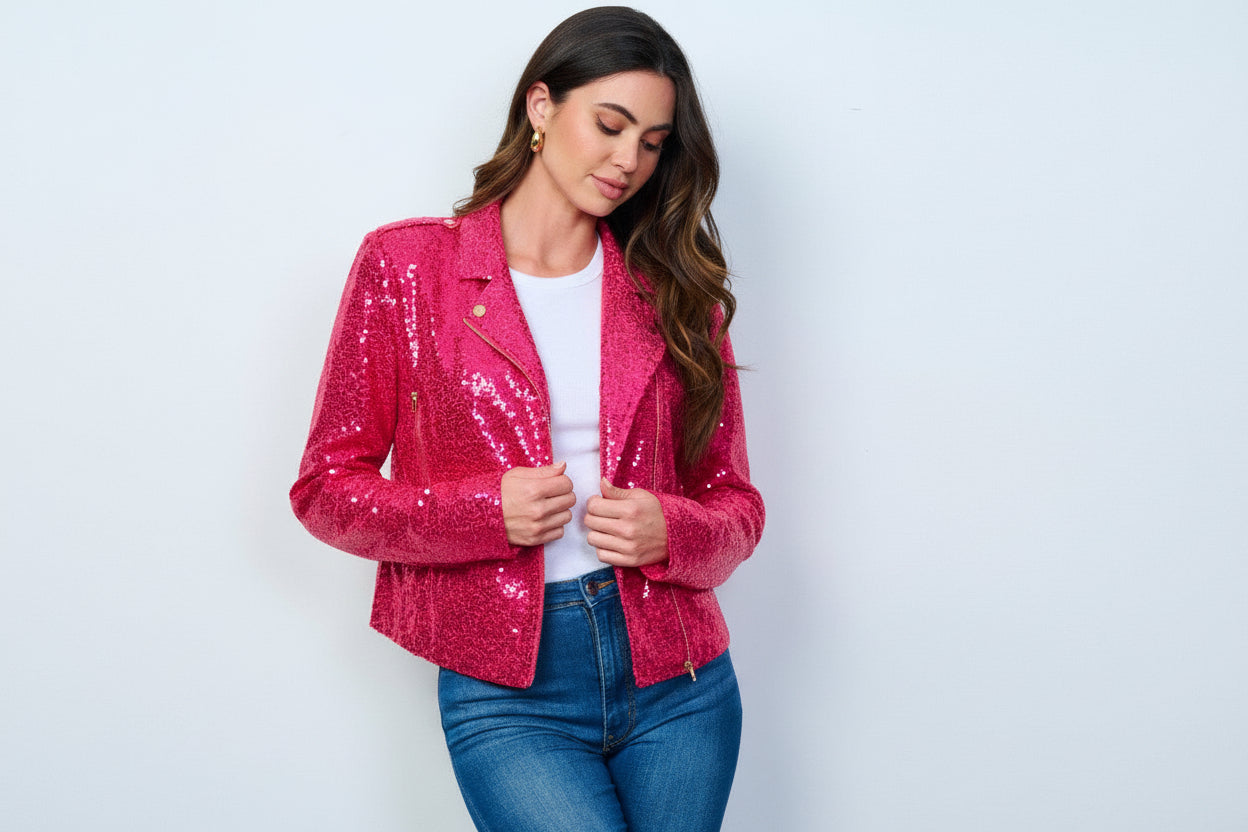 LONG SLEEVE ZIP UP SEQUINS BLAZER