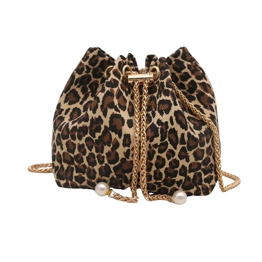 Leopard Cloth Basic Vintage Style Bucket String Shoulder Bag Crossbody Bag