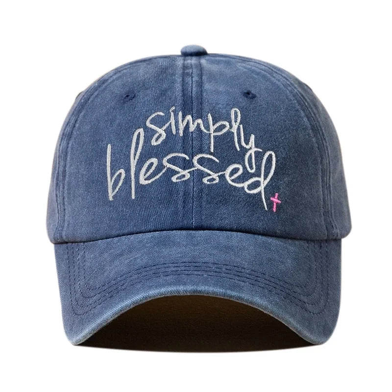 Simply Blessed Wide Brim Sunshade Washed Baseball Cap Embroidered Baseball Cap