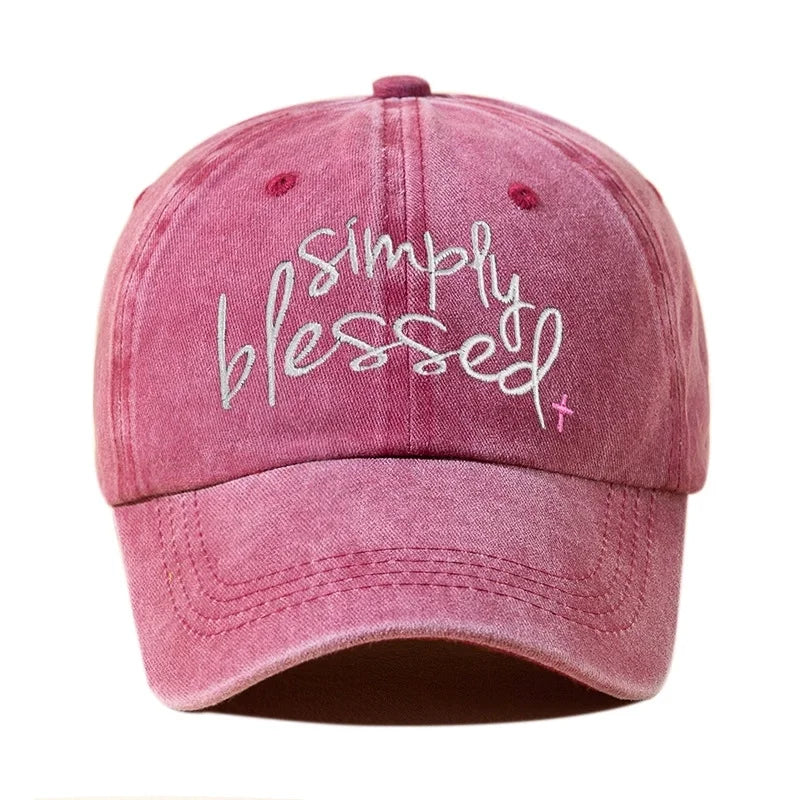 Simply Blessed Wide Brim Sunshade Washed Baseball Cap Embroidered Baseball Cap
