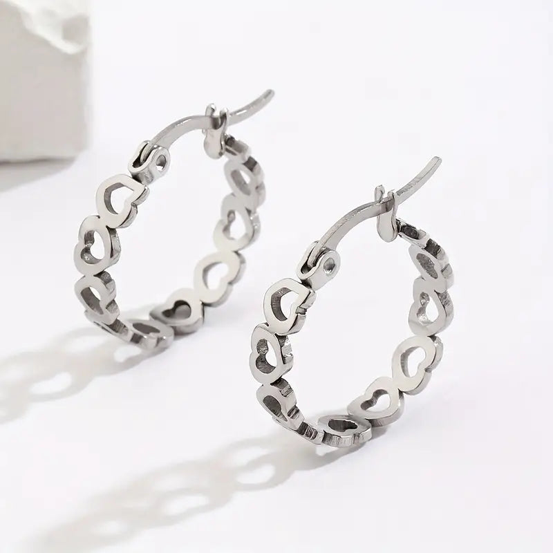 Small Stainless Steel Peach Heart Hoop Earrings