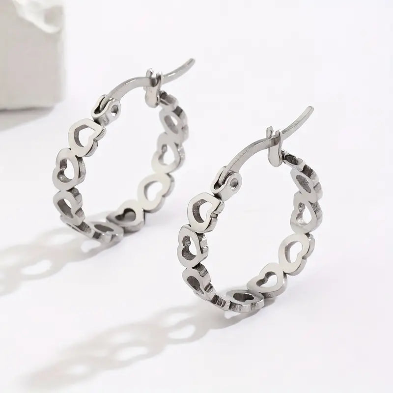 Small Stainless Steel Peach Heart Hoop Earrings