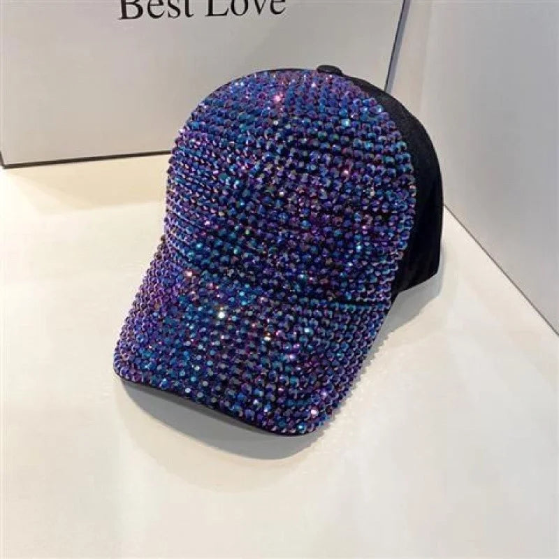 Solid Color Rhinestone Curved Eaves Baseball Cap