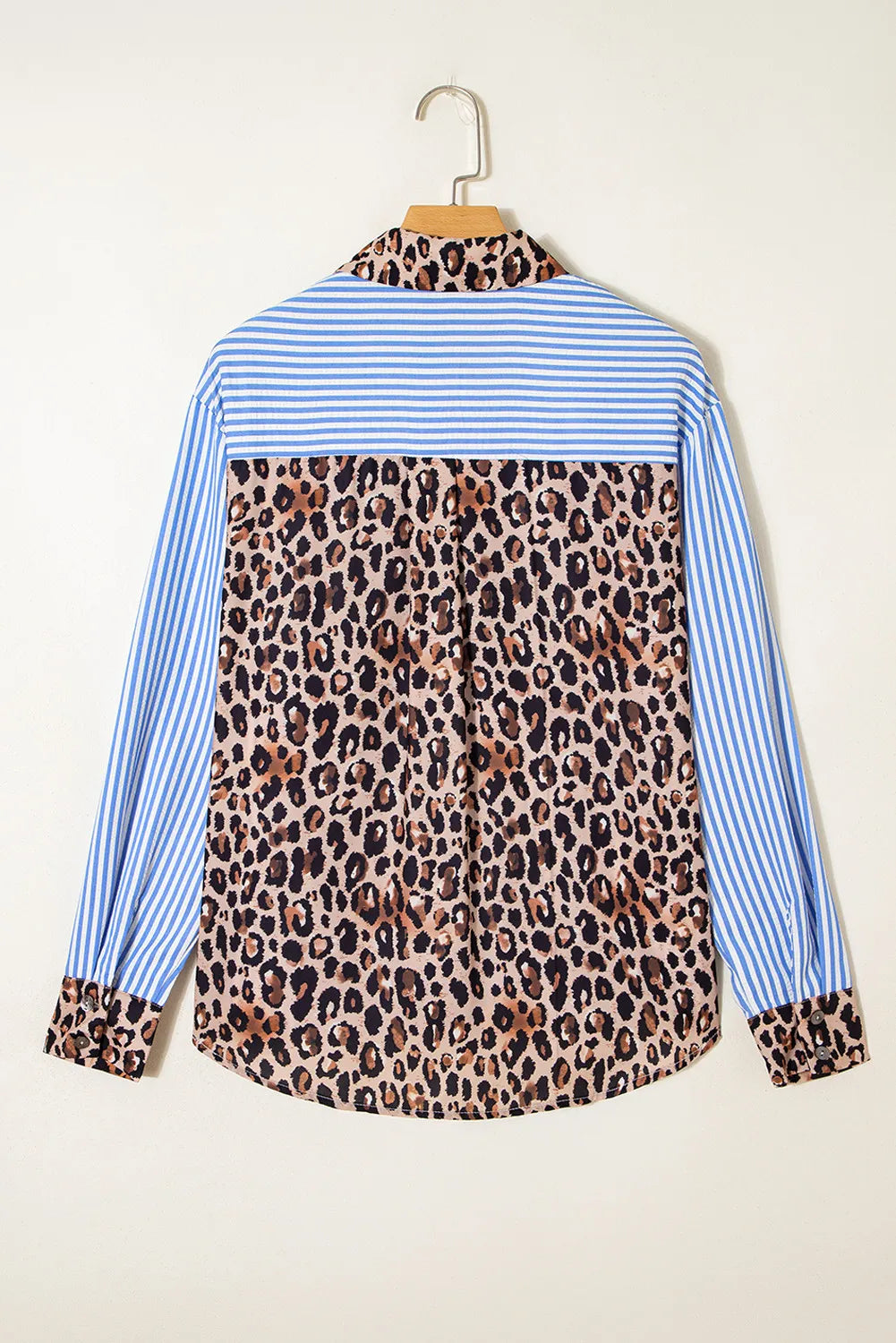 Striped Leopard Print Patchwork Button Up Shirt