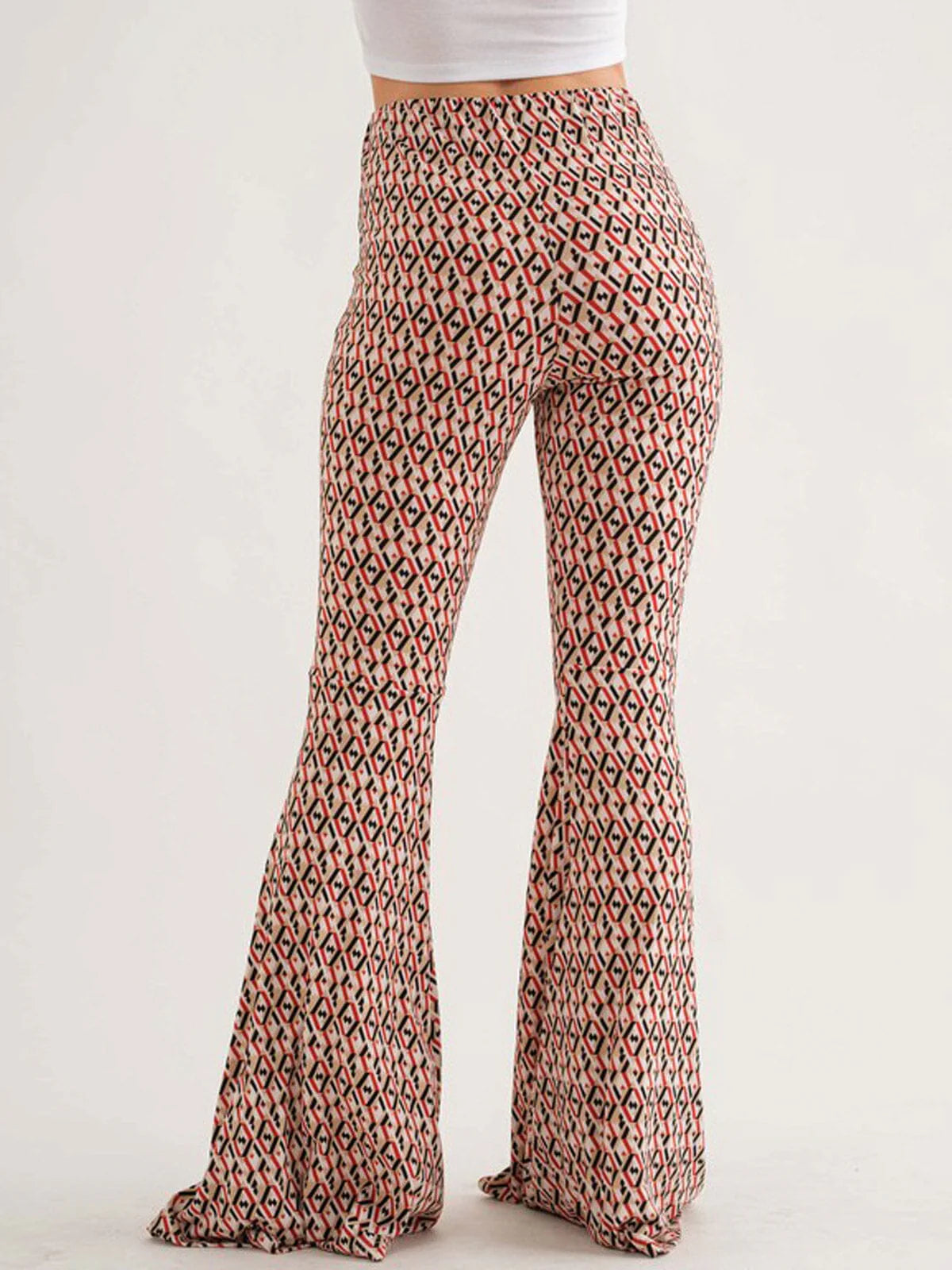 ELASTIC WAIST BELL LEG MULTI PRINT PANTS- Inseam 31IN