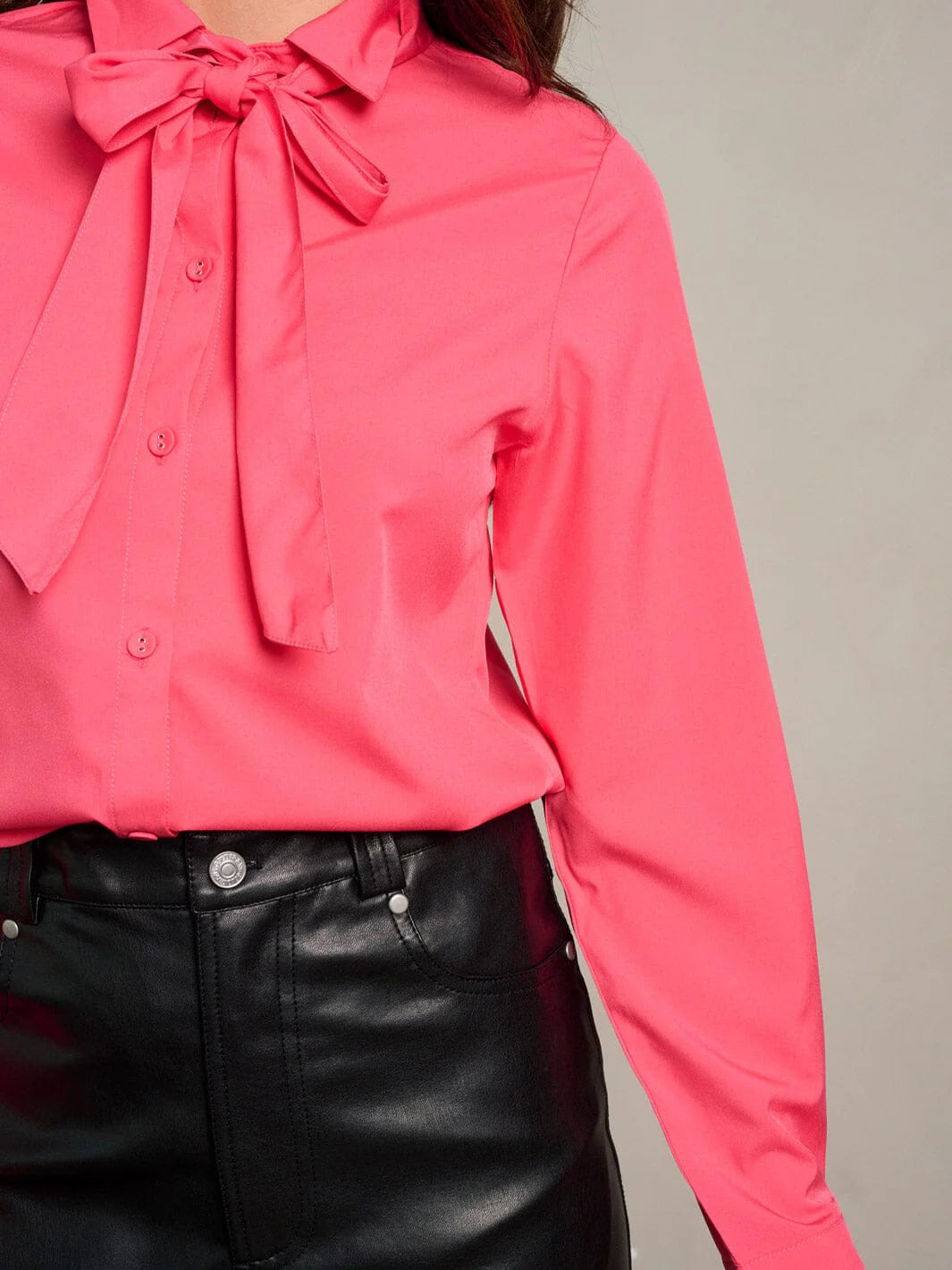 LONG SLEEVE BUTTON UP NECK TIE BLOUSE TOP