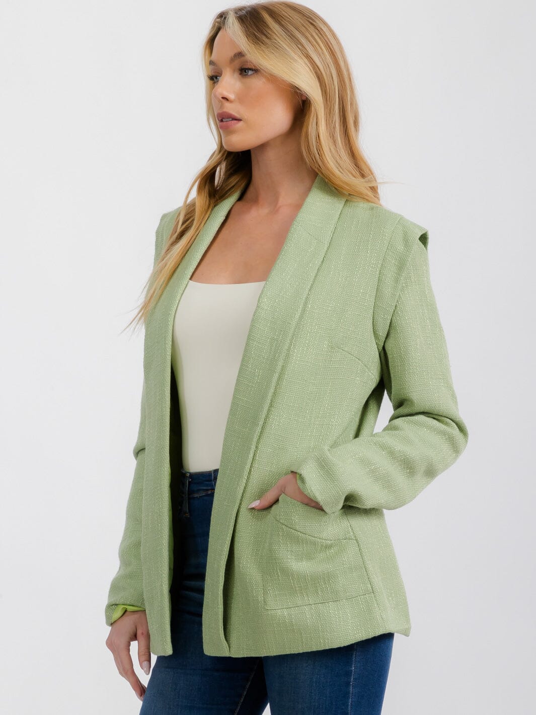 LONG SLEEVE OPEN FRONT SHOULDER DETAILED BLAZER