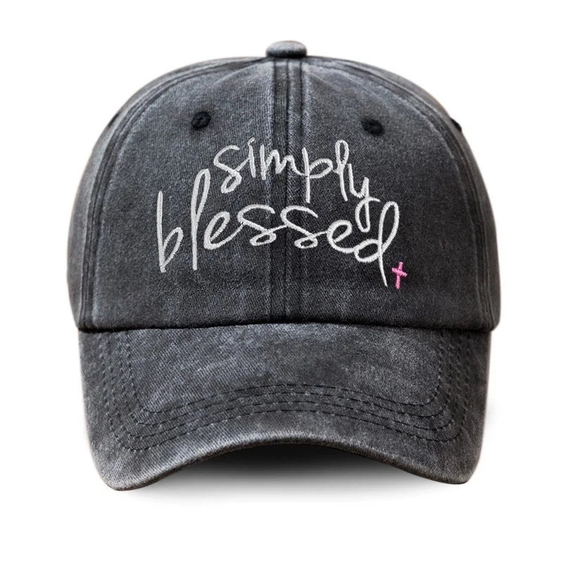 Simply Blessed Wide Brim Sunshade Washed Baseball Cap Embroidered Baseball Cap