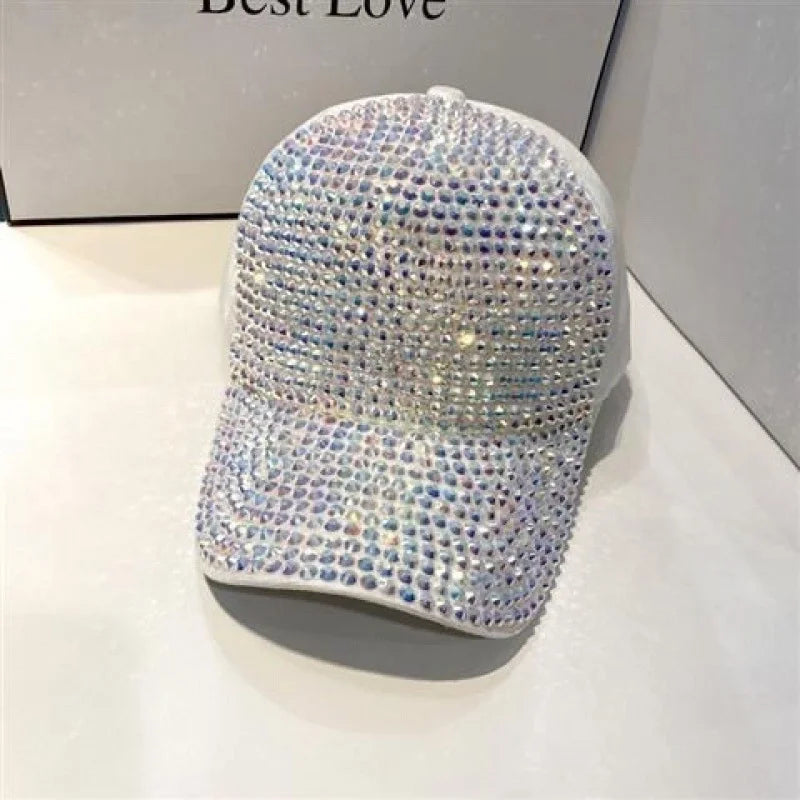 Solid Color Rhinestone Curved Eaves Baseball Cap