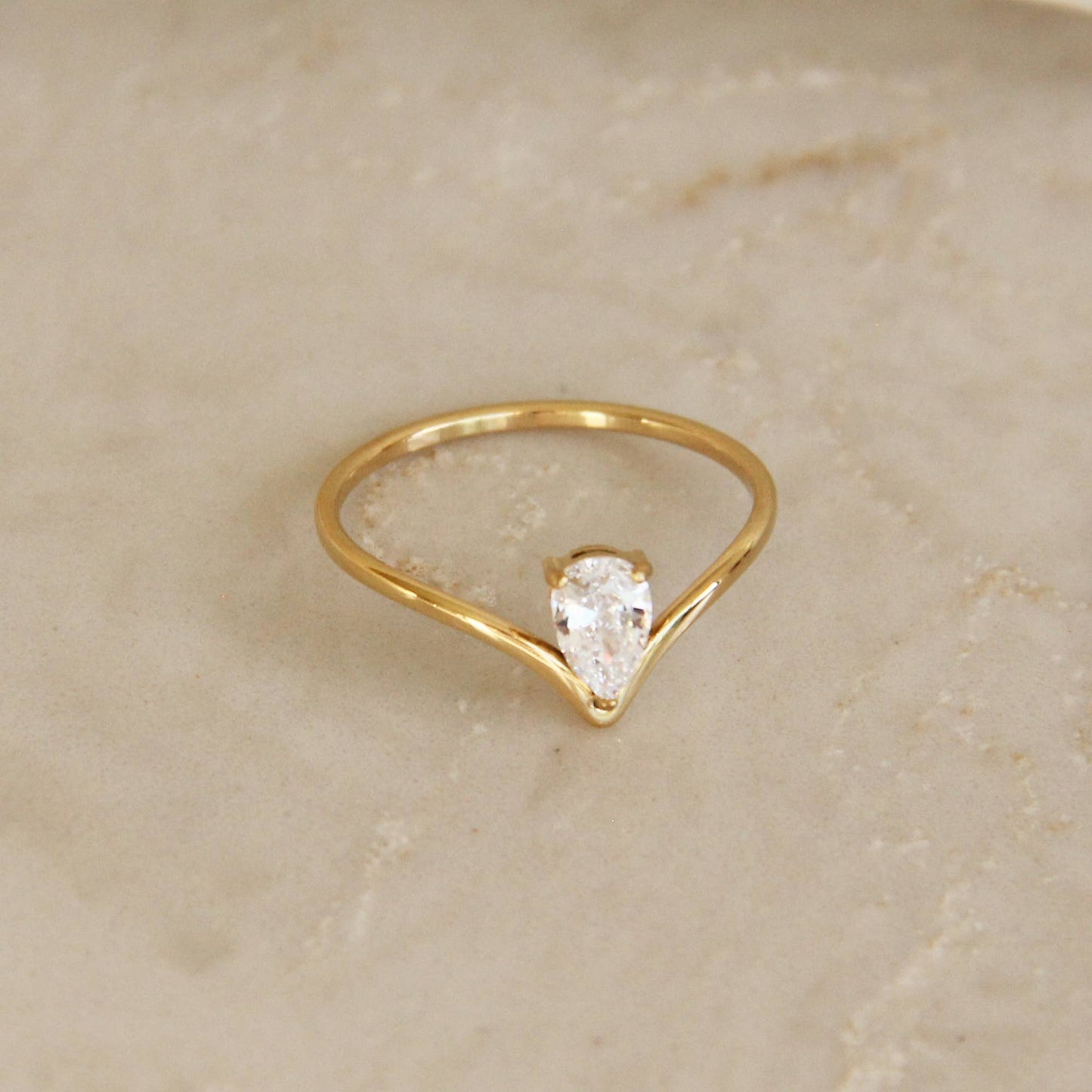 Teardrop CZ Diamond V Shaped Band Ring